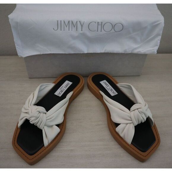 Jimmy Choo Women's Sz 36.5 US 6.5 Latte/Beige Tropica Leather Flat Sandals - Picture 2 of 10